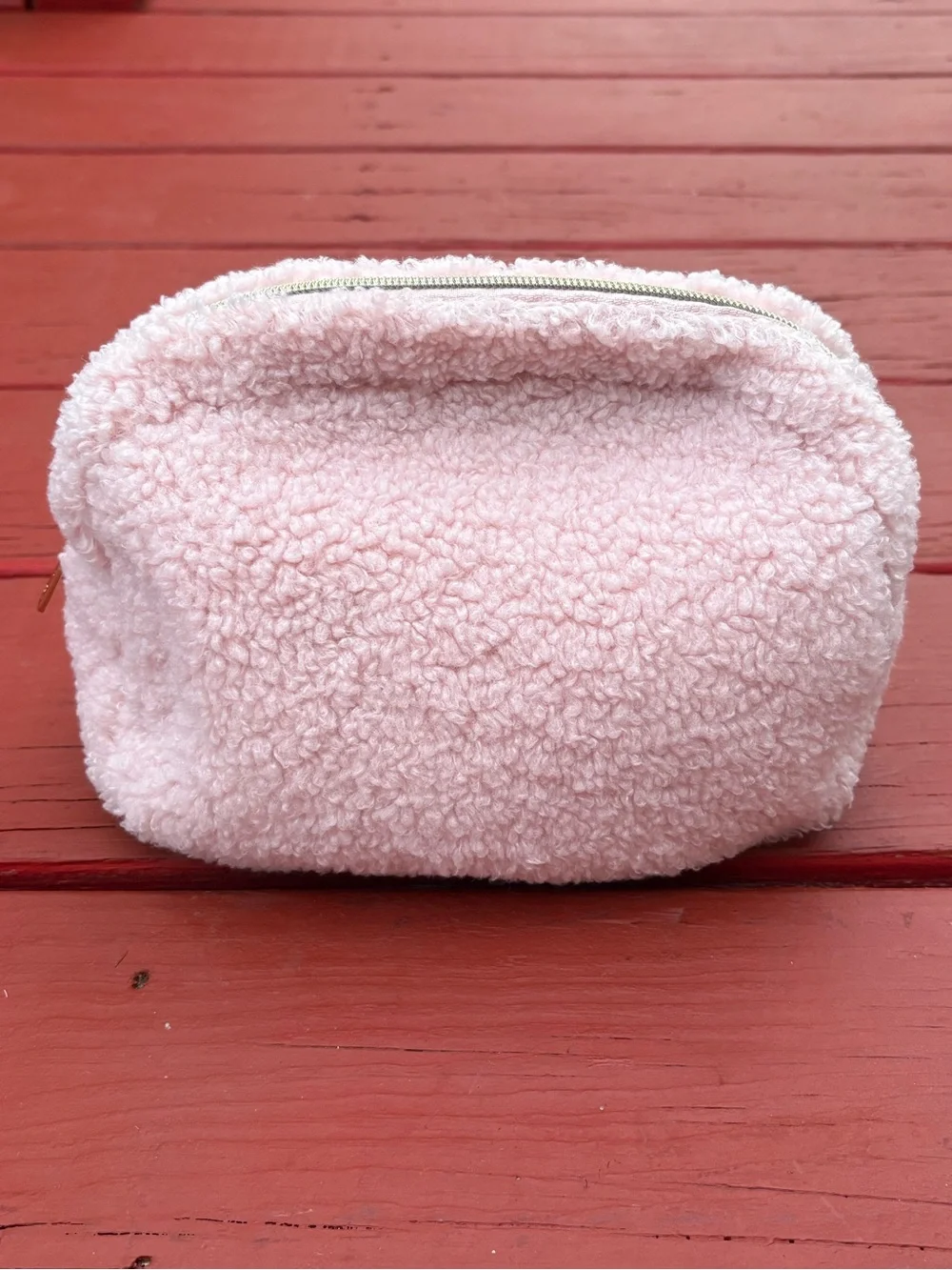Plush Sherpa Cosmetic Pouch in Soft Pink